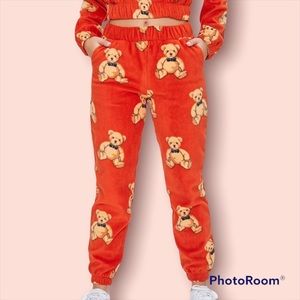 🐻 Orange teddy bear fleece joggers 🧡✨